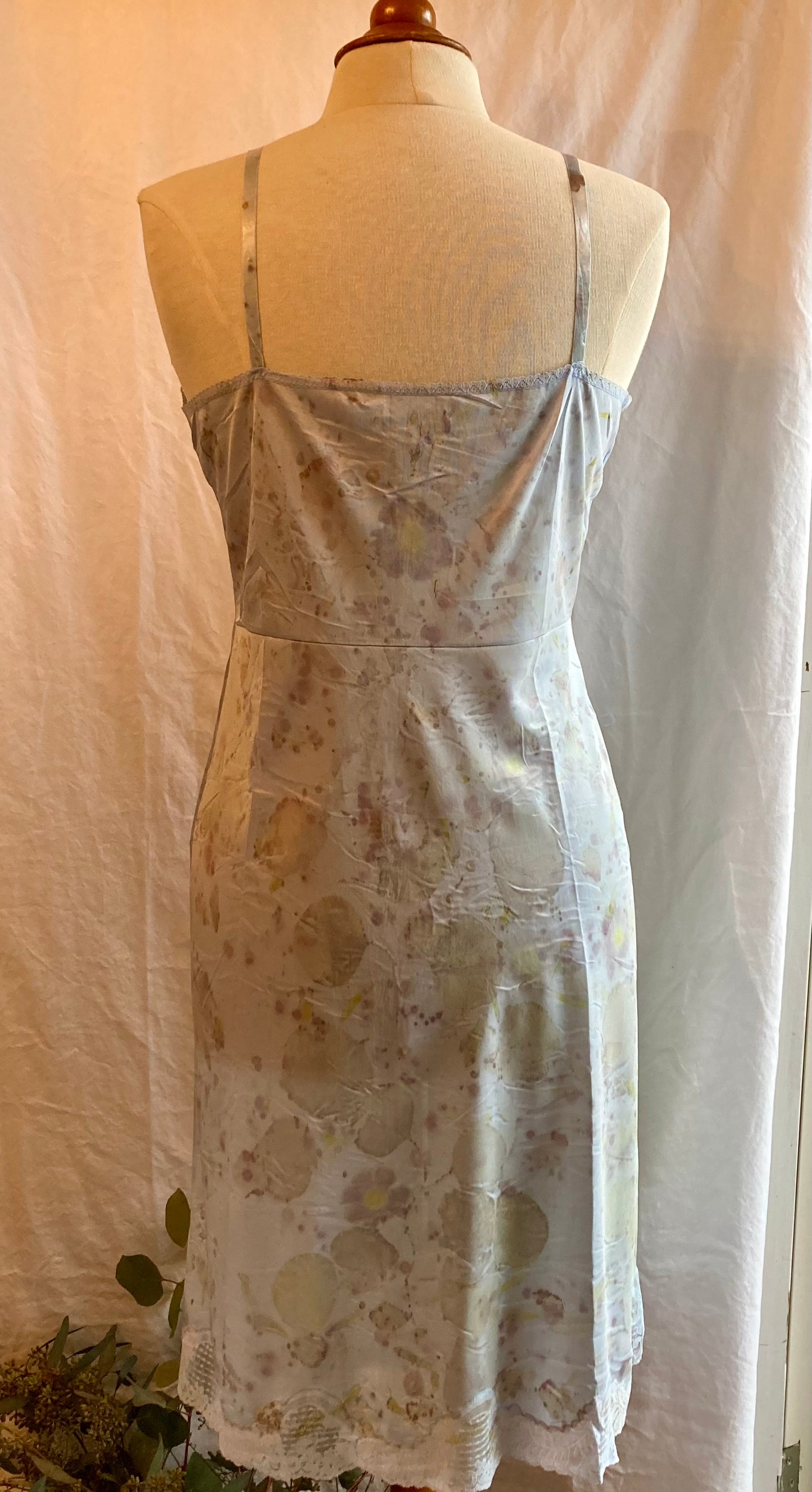 Eco printed vintage slip dress silver blue