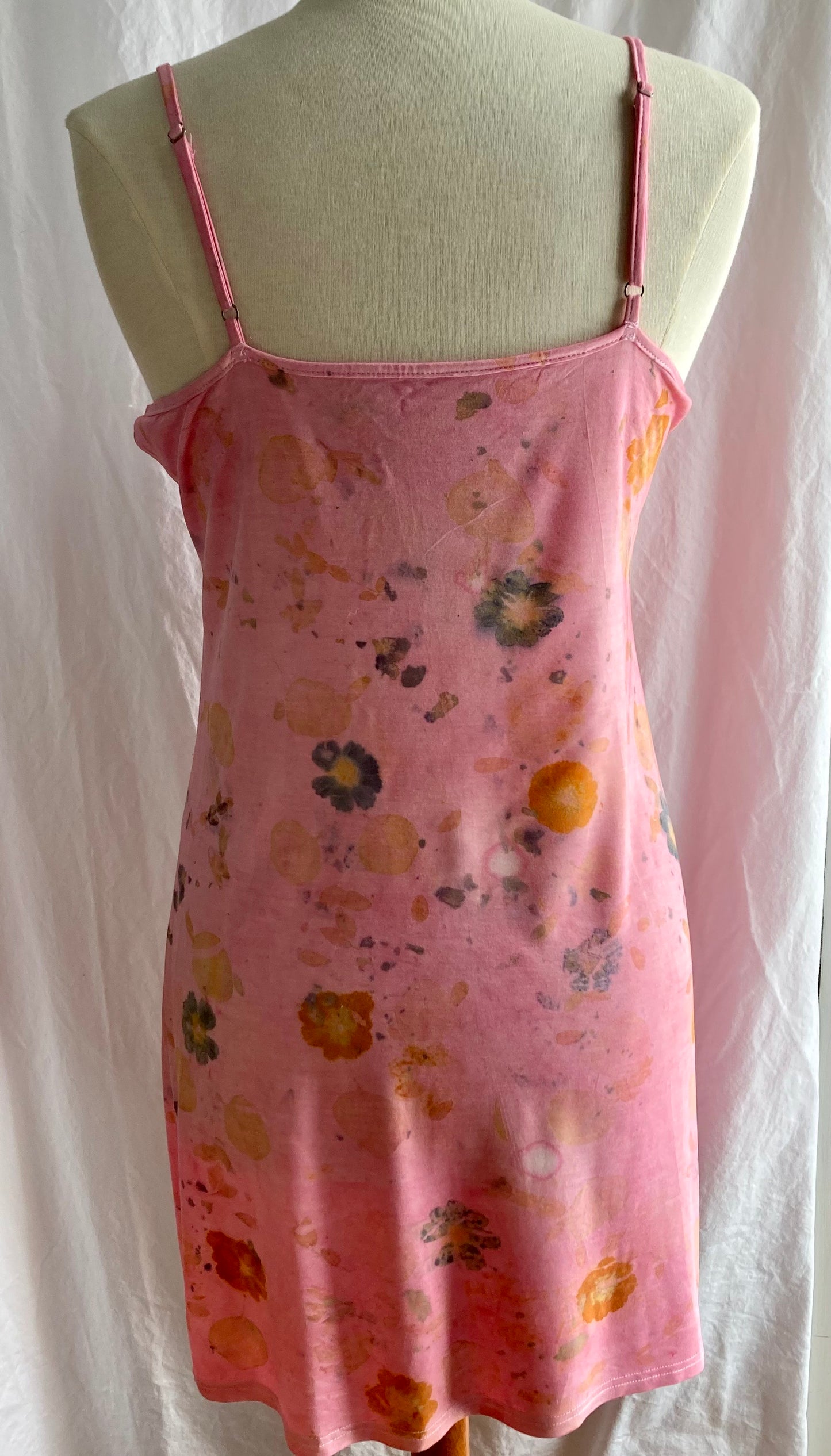 Eco printed and naturally dyed bamboo slip dress