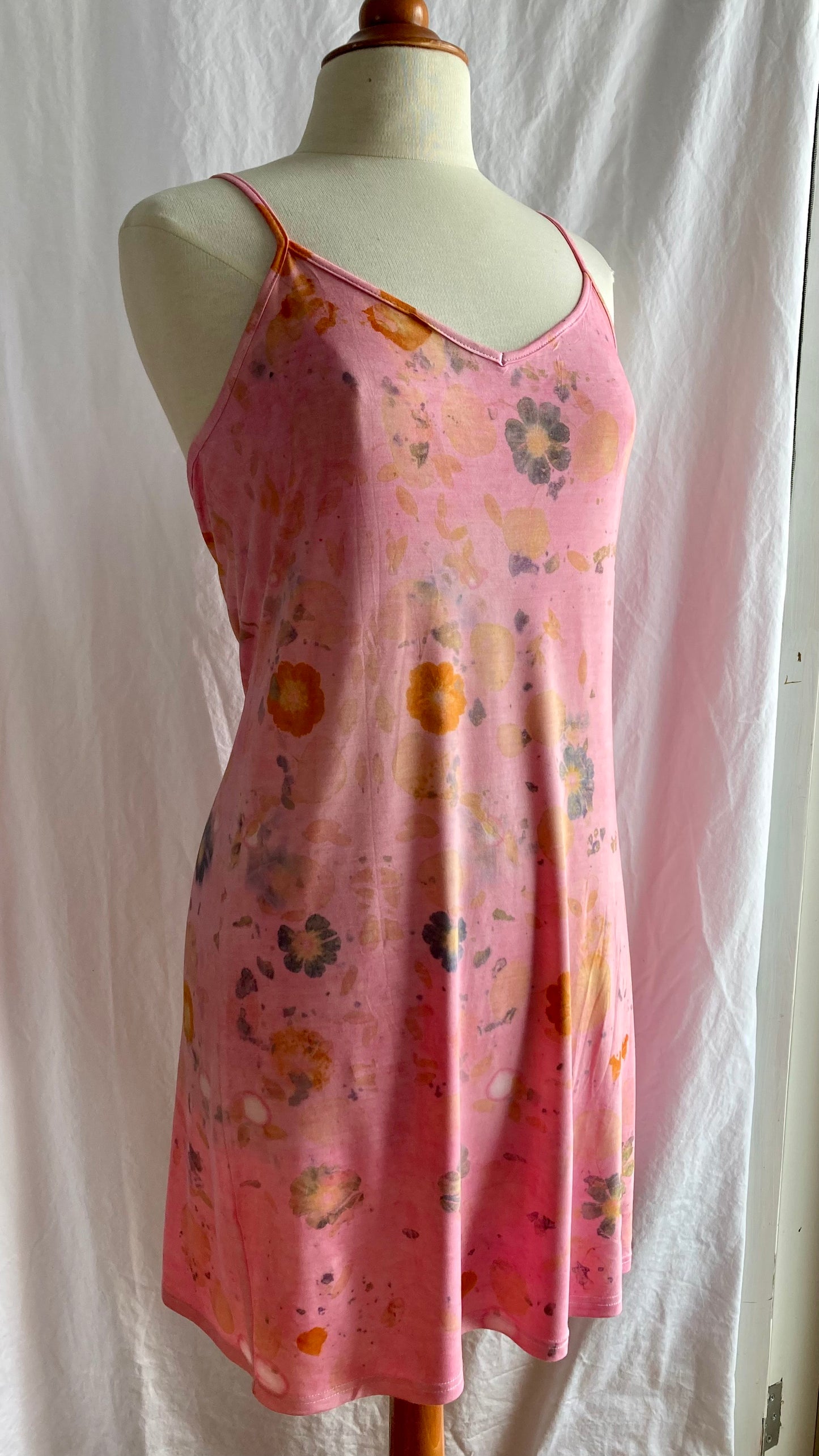 Eco printed and naturally dyed bamboo slip dress